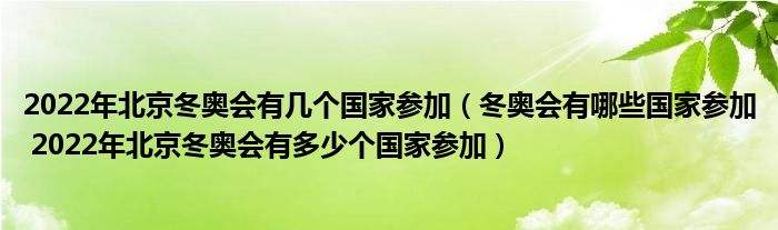 冬奥会多少个国家参加(冬奥会多少个国家参加多少运动员)