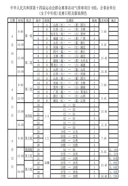 全运会女排比赛时间表(全运会女排比赛时间表直播)